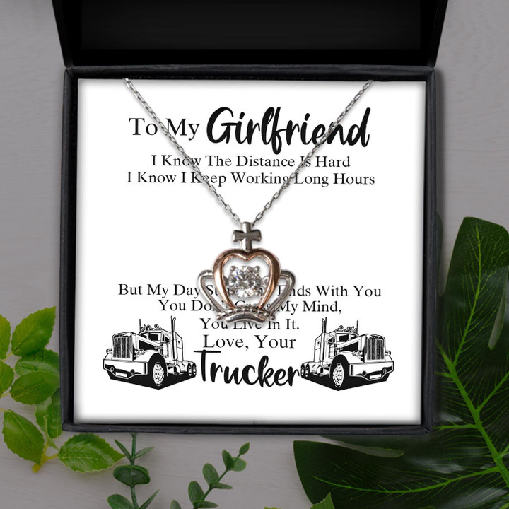 Trucker Gift For Girlfriend You Live In My Mind Crown Pendant Necklace