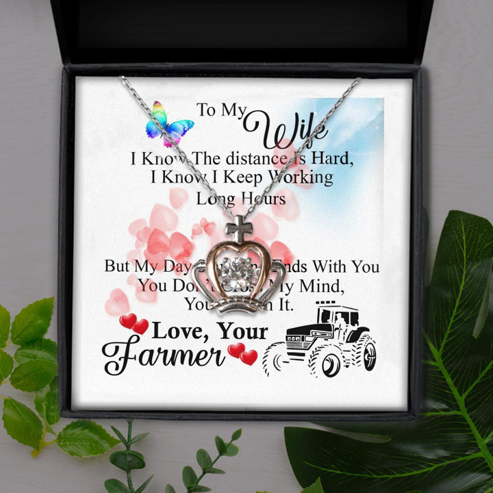 To My Wife With Love From Farmer Husband Gift For Wife Crown Pendant Necklace