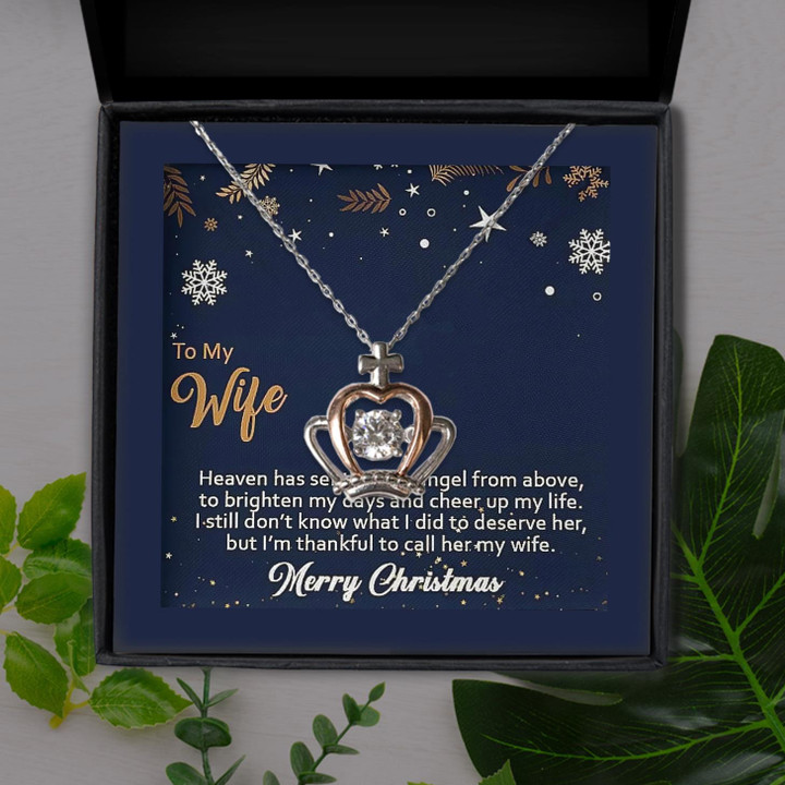 To My Wife Heave Has Sent Me An Angel From Above Gift For Wife Crown Pendant Necklace