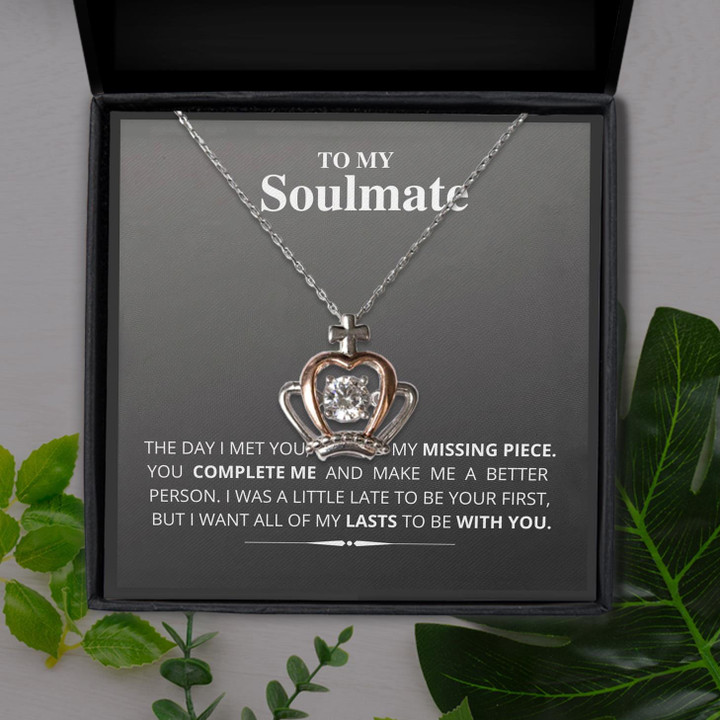 Soulmate The Day I Met You I Found My Missing Piece Gift For Her Crown Pendant Necklace