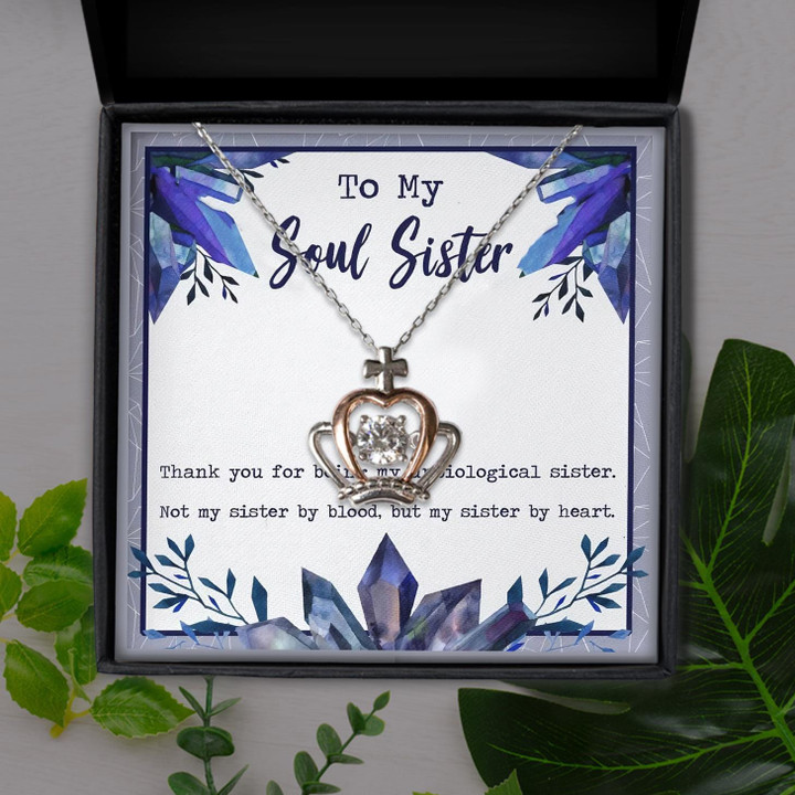 To My Soul Sister Thank You For Being Sisters By Heart Gift For Sister Crown Pendant Necklace