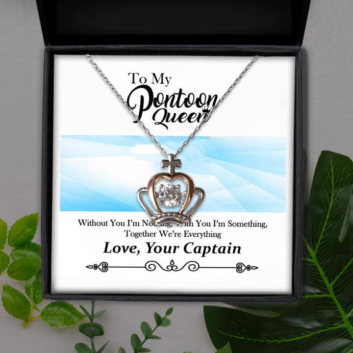 To My Pontoon Queen With You I'm Something Gift For Wife Crown Pendant Necklace