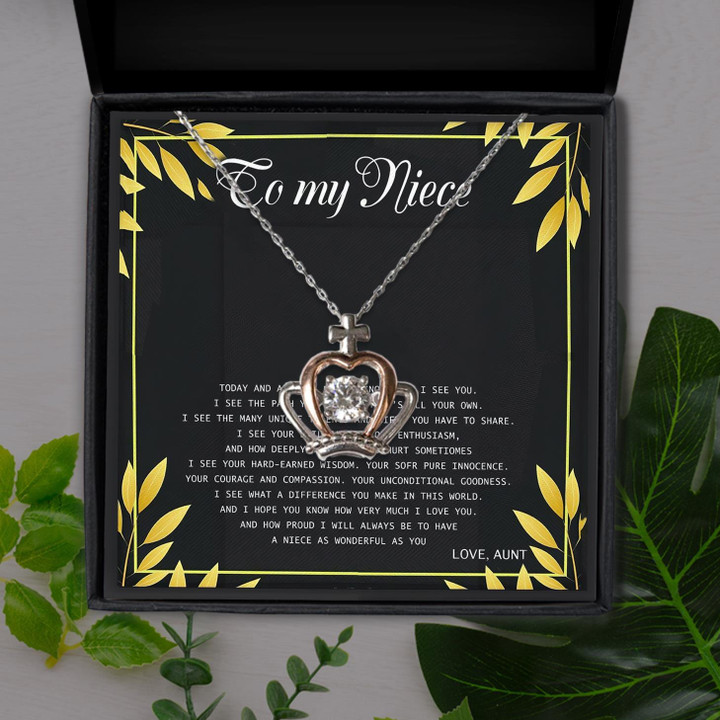 To My Niece Love To Have A Niece As Wonderful As You Gift For Niece Crown Pendant Necklace