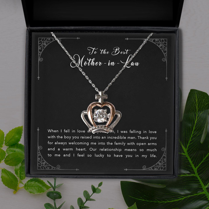 To My Mother In Law Thanks For Always Welcoming Me Gift For Mom Crown Pendant Necklace