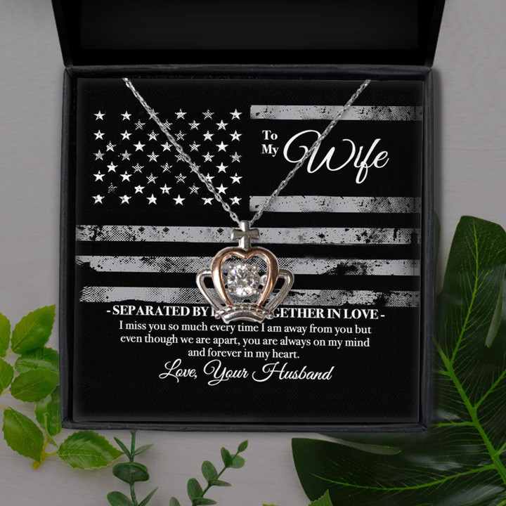 To My Military Wife Together In Love Gift For Wife Crown Pendant Necklace