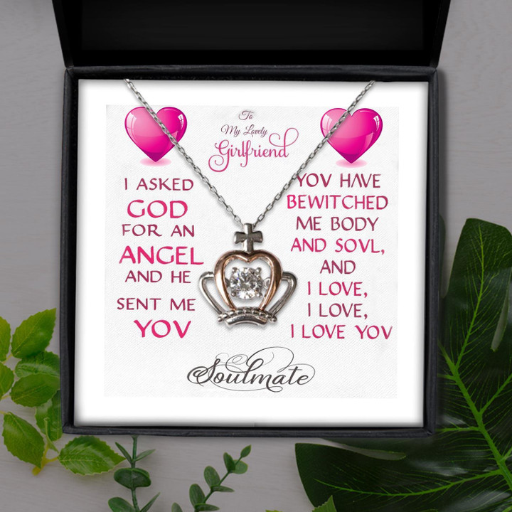 To My Lovely Girlfriend I Asked God For An Angel And He Sent Me You Gift For Girlfriend Crown Pendant Necklace