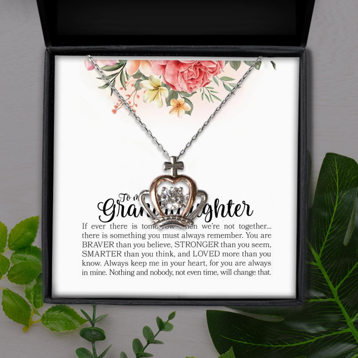 To My Granddaughter You Are Stronger Than You Seem Gift For Granddaughter Crown Pendant Necklace
