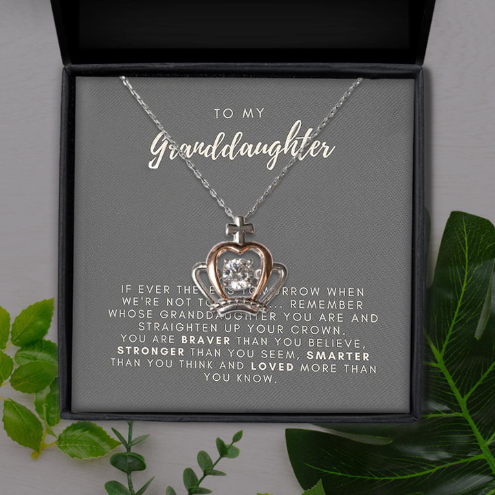 To My Granddaughter You Are Loved More Than You Know Gift For Granddaughter Crown Pendant Necklace
