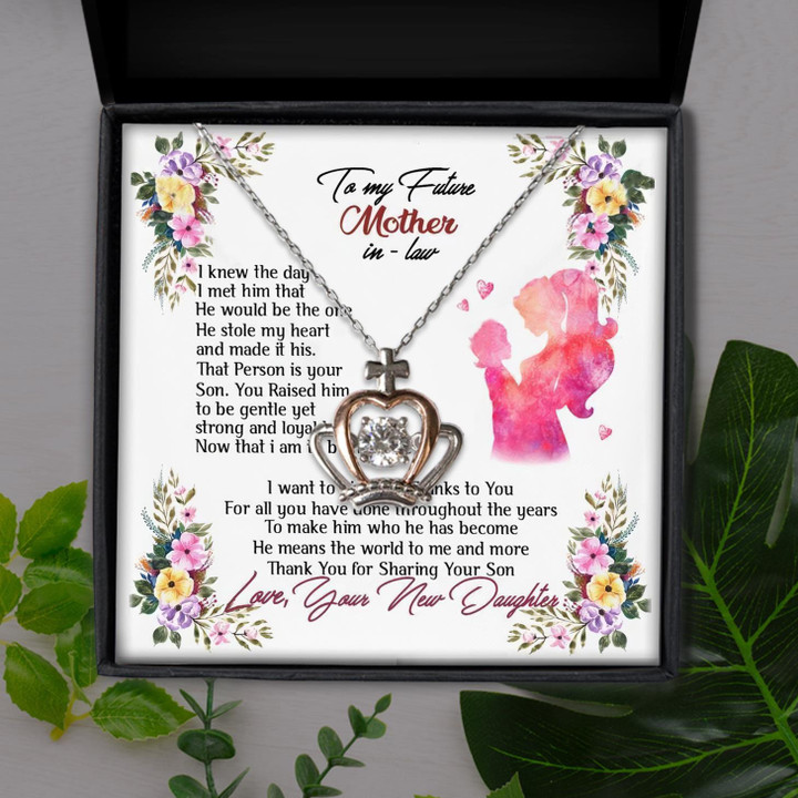 To My Future Mother-In-Law Thank You For Sharing Your Son Gift For Mom Crown Pendant Necklace