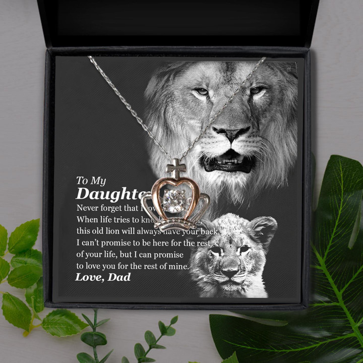 To My Daughter This Old Lion Will Always Have Your Back Gift For Daughter Crown Pendant Necklace