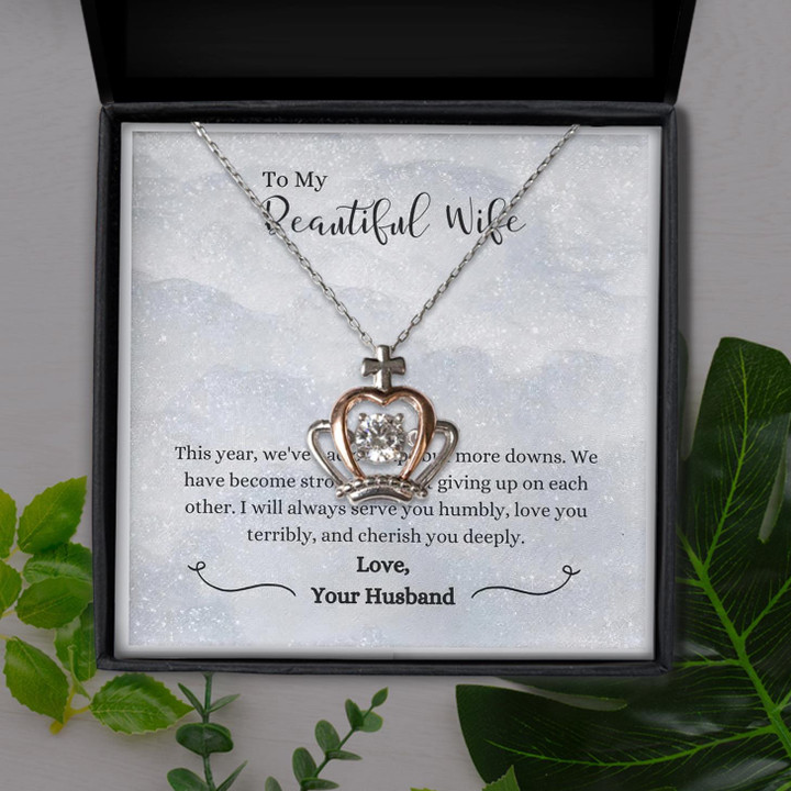 To My Beautiful Wife Cheerish You Deeply Gift For Wife Crown Pendant Necklace