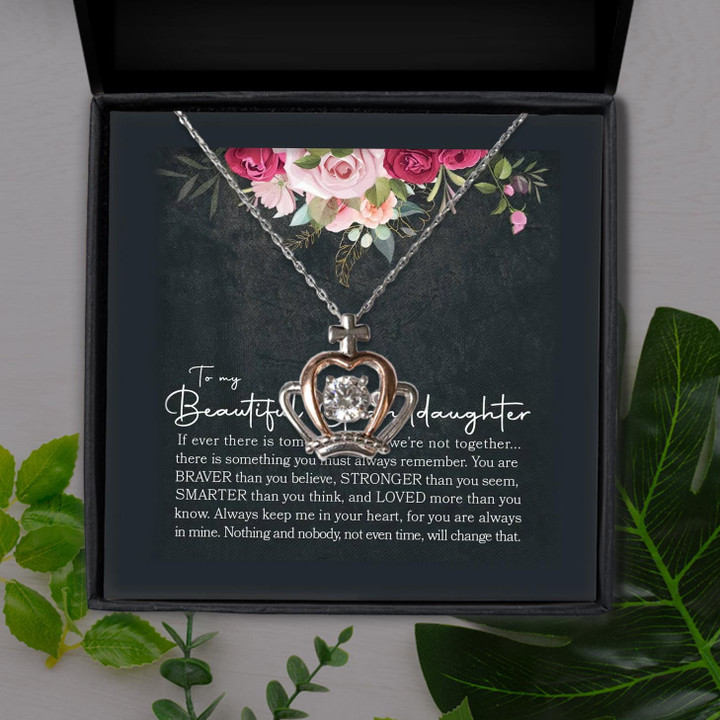 To My Beautiful Granddaughter Keep Me In Your Heart Gift For Granddaughter Crown Pendant Necklace
