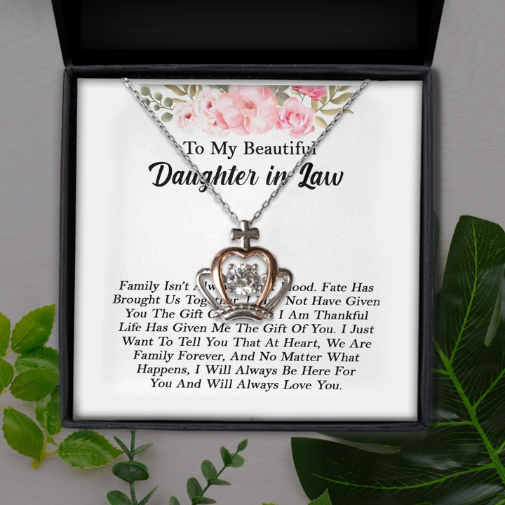 To My Beautiful Daughter In Law I'll Always Be Here Gift For Daughter Crown Pendant Necklace