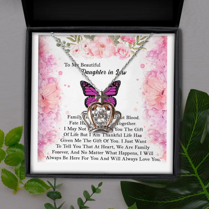 To My Beautiful Daughter In Law Butterfly Gift For Daughter Crown Pendant Necklace