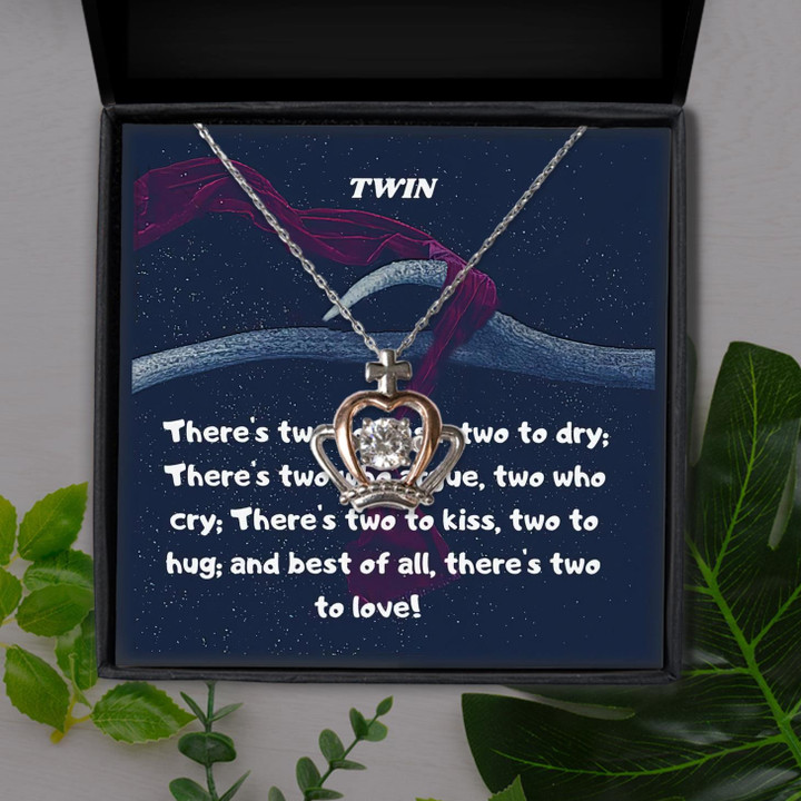 There's Two To Love For Twin Sister Gift For Sister Crown Pendant Necklace