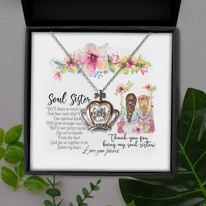 Sister By Heart Sweetest For Soul Sister Gift For Sister Crown Pendant Necklace