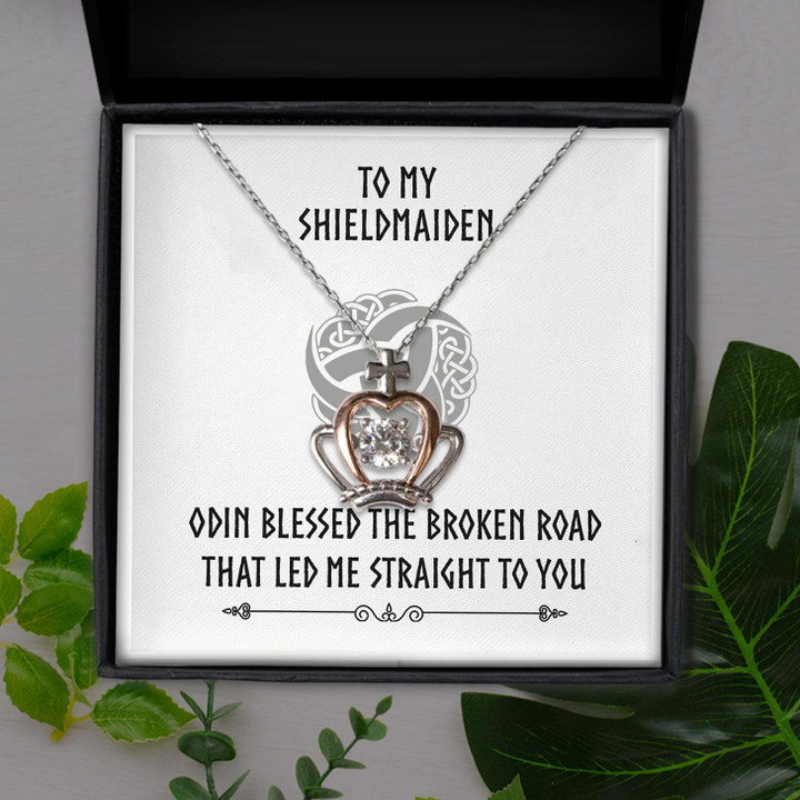 Odin Blessed The Broken Road Gift For Her Shieldmaiden Crown Pendant Necklace