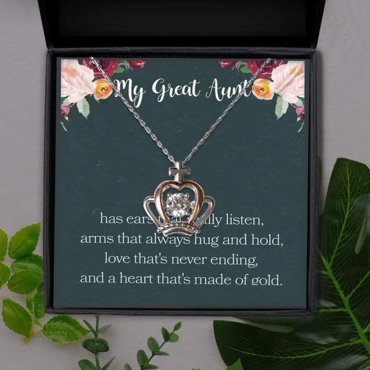 My Great Aunt Has Ears That Really Listen Gift For Aunt Crown Pendant Necklace