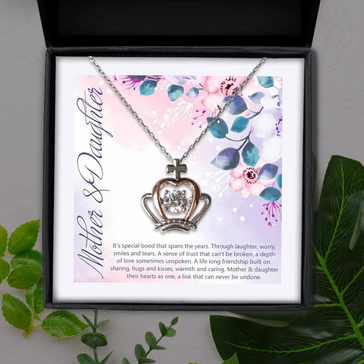 Mother And Daughter Their Hearts As One Gift For Daughter Crown Pendant Necklace