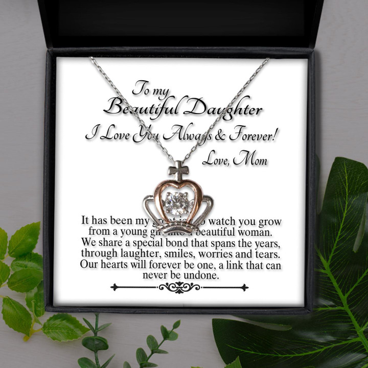 Mom Gift For Daughter I Love You Forever And Always Crown Pendant Necklace