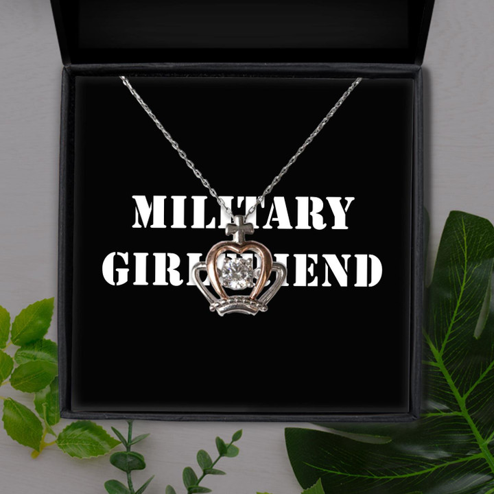 Military Girlfriend Black And White Gift For Girlfriend Crown Pendant Necklace