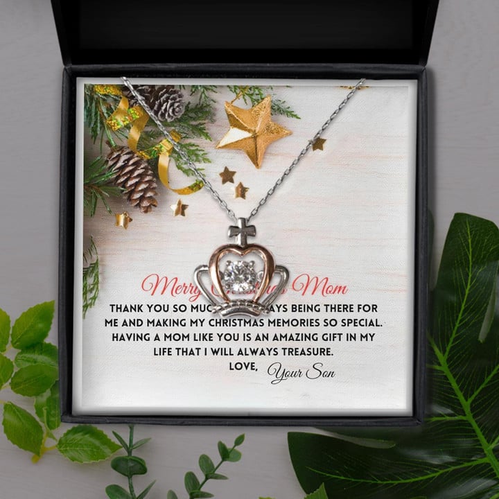 Merry Christmas Mom Thank You For Always Being There Gift For Mom Crown Pendant Necklace