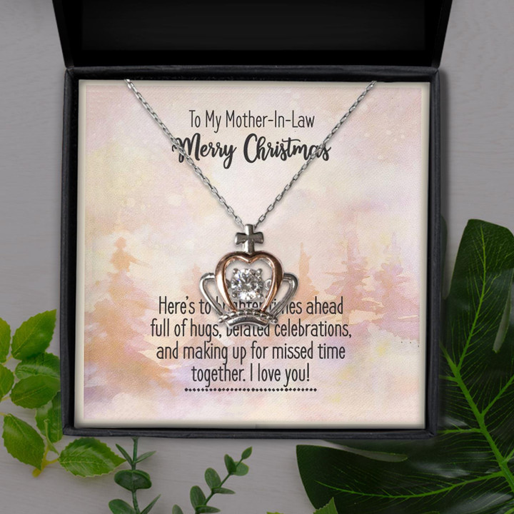Merry Christmas Love You For Mother In Law Gift For Mom Crown Pendant Necklace