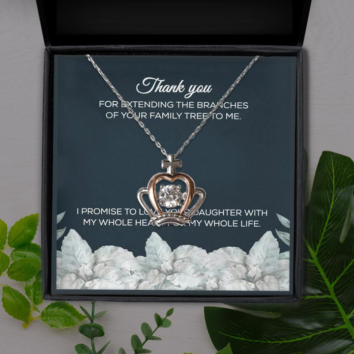 Love Your Daughter With My Whole Heart For Mother In Law Gift For Mom Crown Pendant Necklace