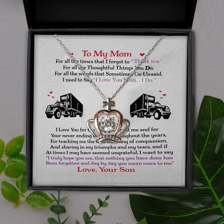 Love You With All My Heart To My Trucker's Mama Gift For Mom Crown Pendant Necklace