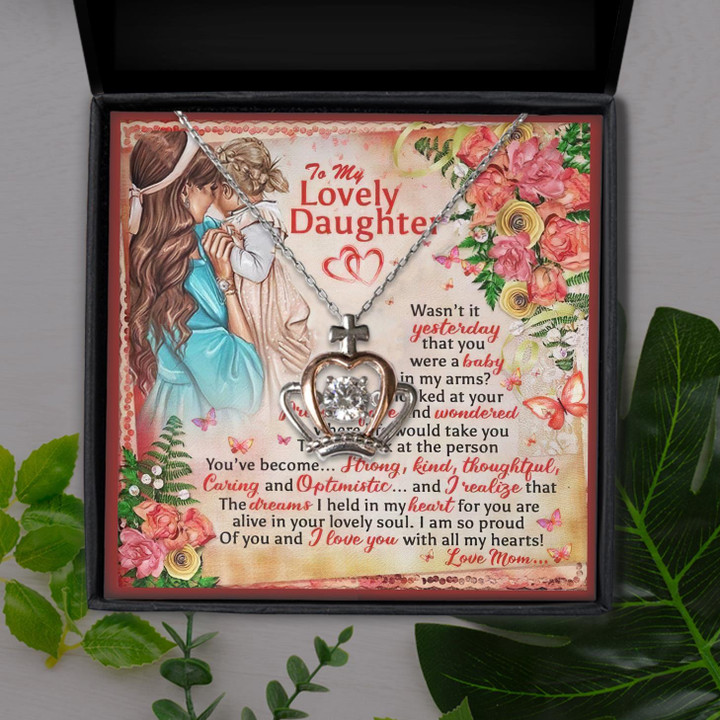 Love You With All My Heart I Am So Proud Of You Gift For Daughter Crown Pendant Necklace