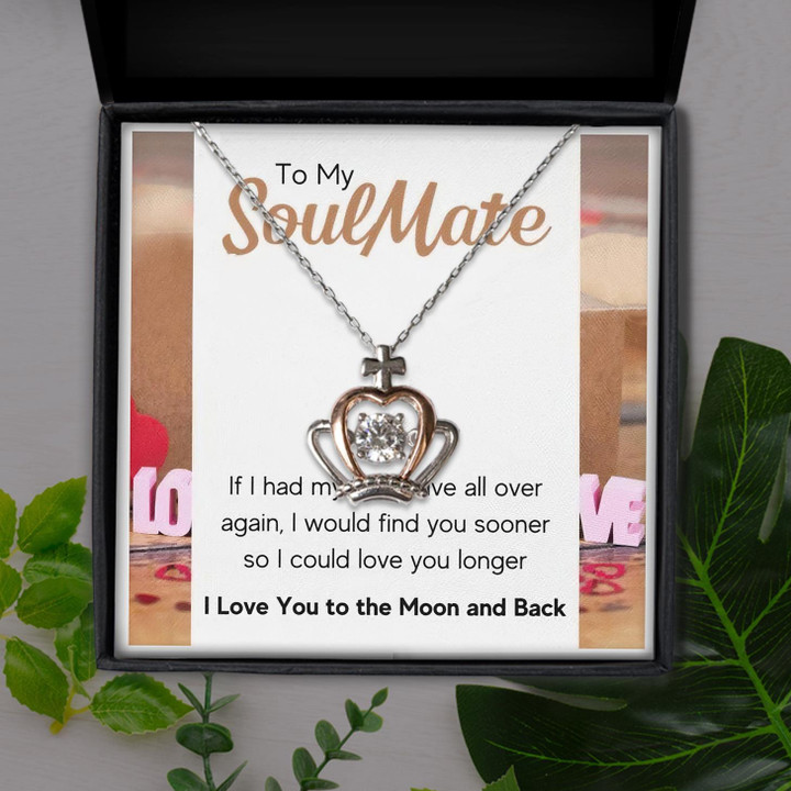 Love You To The Moon And Back Gift For Wife Crown Pendant Necklace