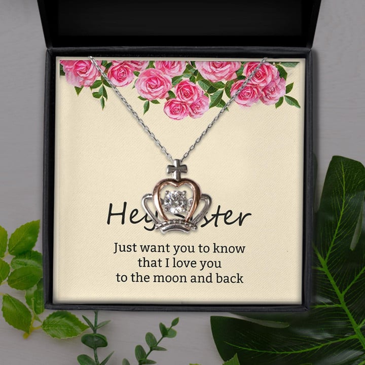 Love You To The Moon And Back Gift For Sister Crown Pendant Necklace