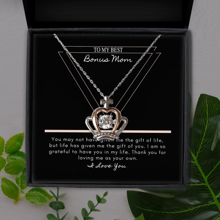 Bonus Mom I'm So Grateful To Have You Gift For Mom Crown Pendant Necklace