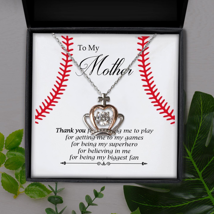 Baseball Mom Thank You For Teaching Me To Play Gift For Mom Crown Pendant Necklace