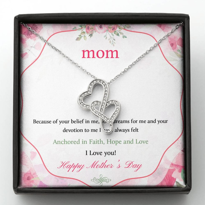 Gift For Mom Anchored In Faith Hope And Love Double Hearts Necklace