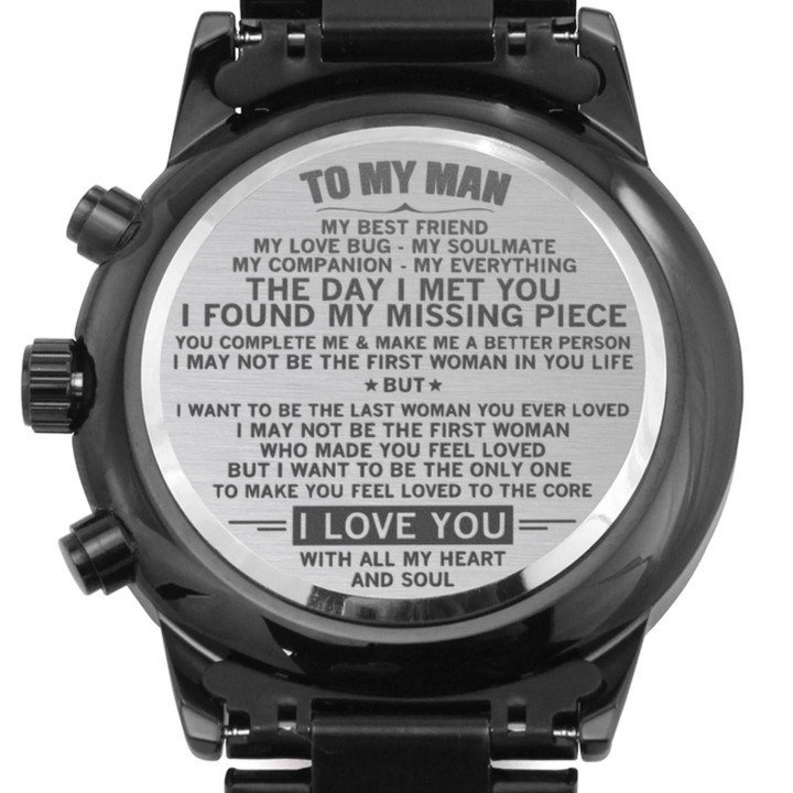 Gift For Husband Engraved Customized Black Chronograph Watch Love With All Heart