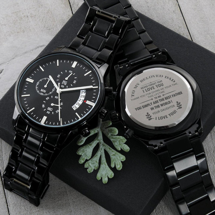 Gift For Dad Engraved Customized Black Chronograph Watch The Best Father