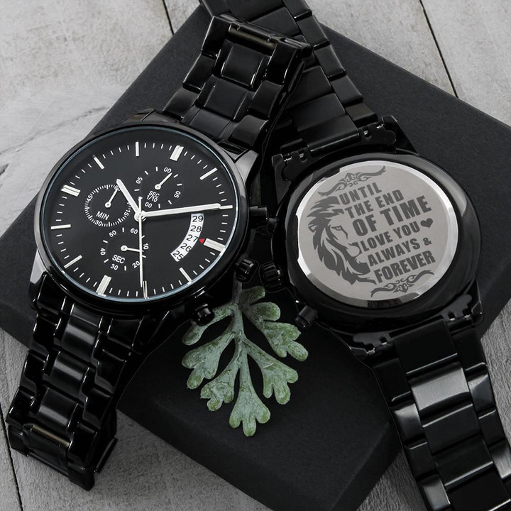 Gift For Husband Engraved Customized Black Chronograph Watch Until The End Of Time