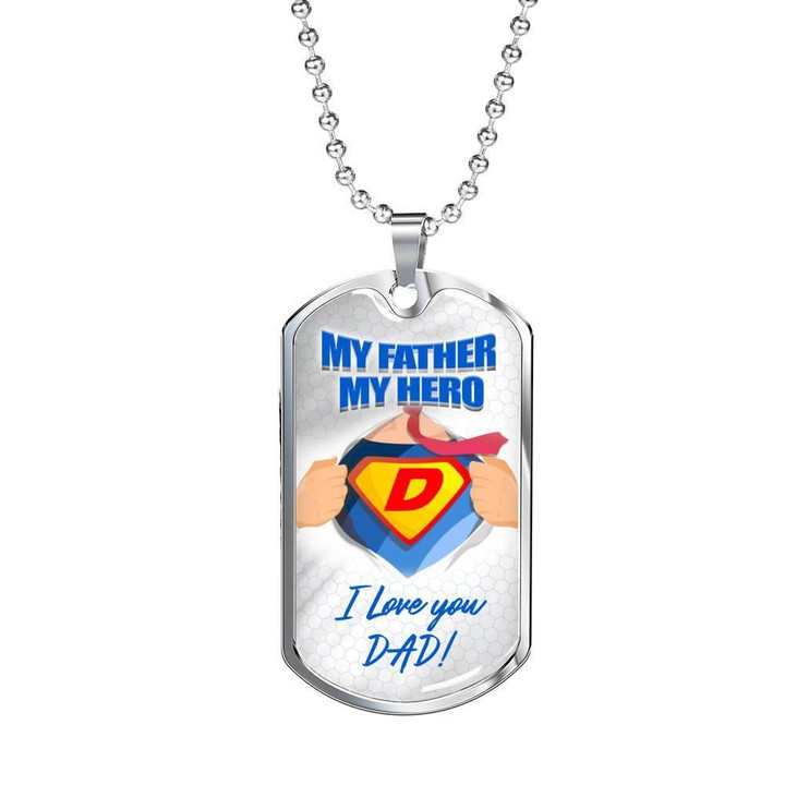 Father's Day Gift For Dad My Father My Hero Dog Tag Pendant Necklace
