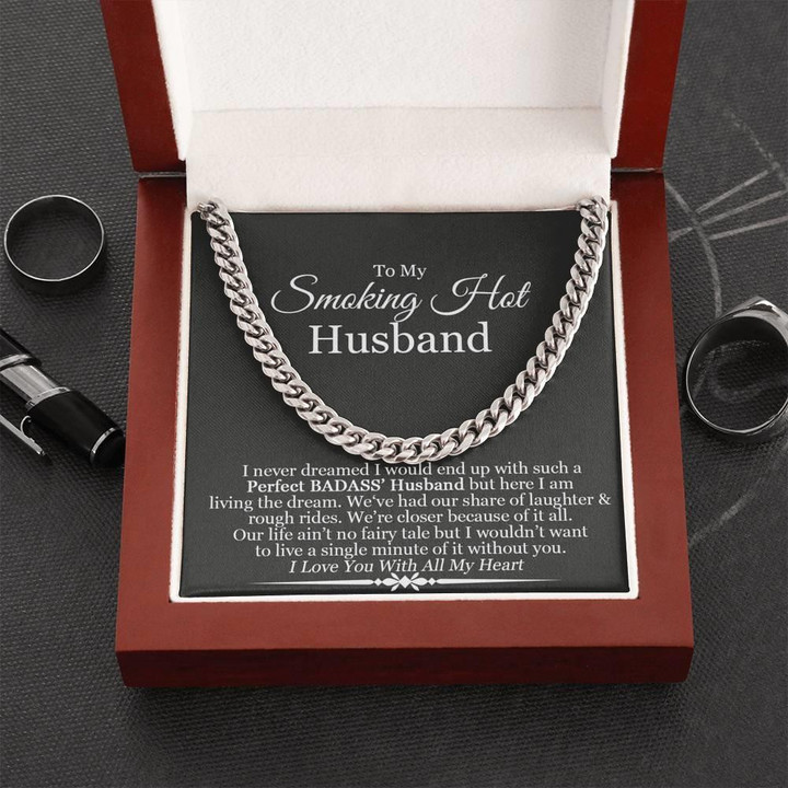 Best Gift For Husband I Love You With All My Heart Cuban Link Chain With Mahogany Style Gift Box