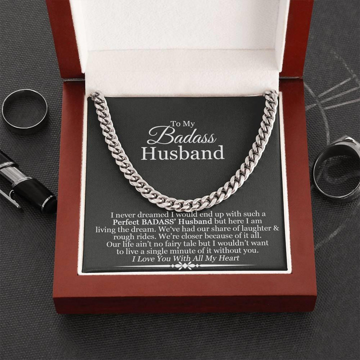 Gift For Husband I'm Living The Dream Cuban Link Chain With Mahogany Style Gift Box