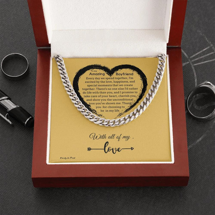 Gift For Boyfriend Take Care Of Your Heart Cuban Link Chain Yellow Theme