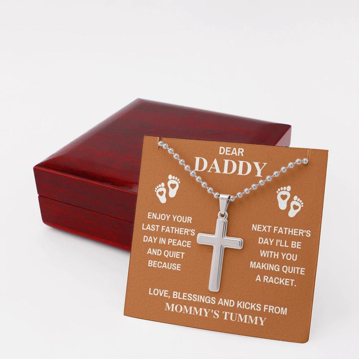 Gift For Dad Making Quite A Racket Cross Necklace With Mahogany Style Gift Box