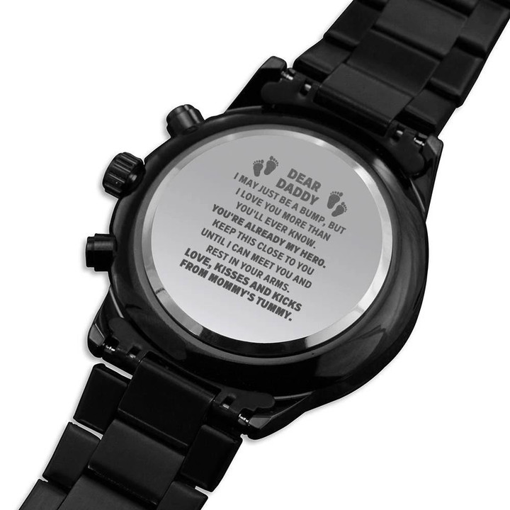 Gift For Dad Love Kissed And Kicks Engraved Customized Black Chronograph Watch