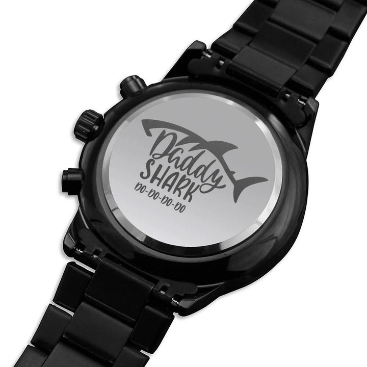 Gift For Dad Daddy Shark Engraved Customized Black Chronograph Watch