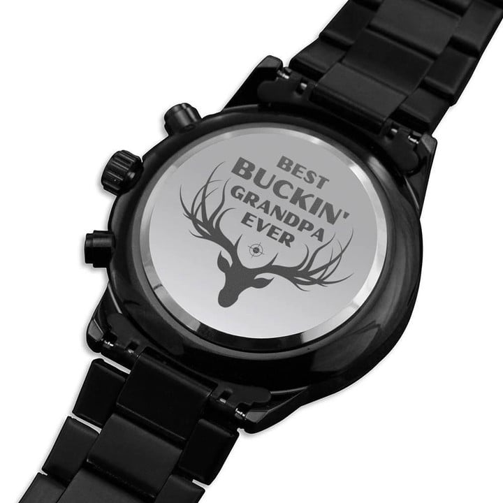 Gift For Grandpa Best Bucking Grandpa Ever Engraved Customized Black Chronograph Watch