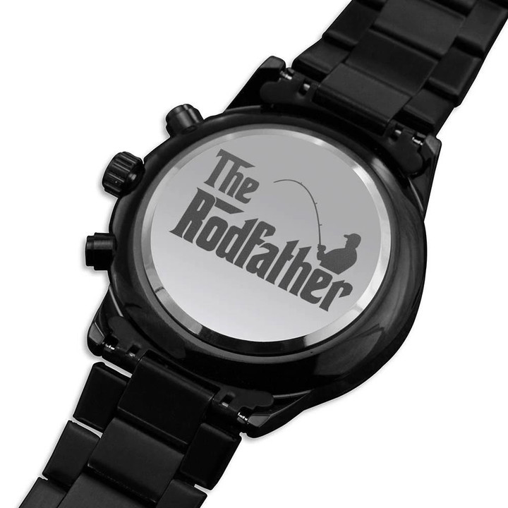 Gift For Fishing Dad The Rodfather Engraved Customized Black Chronograph Watch