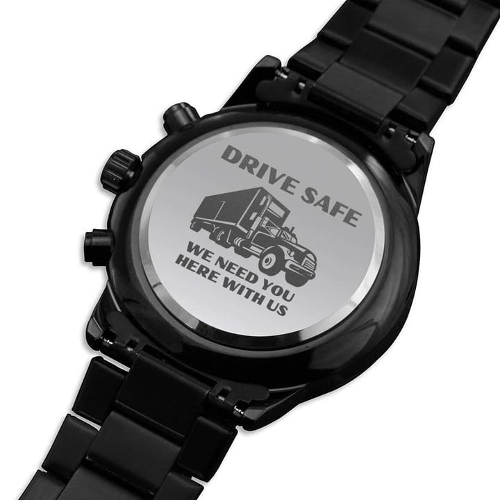 Gift For Trucker Drive Safe Engraved Customized Black Chronograph Watch