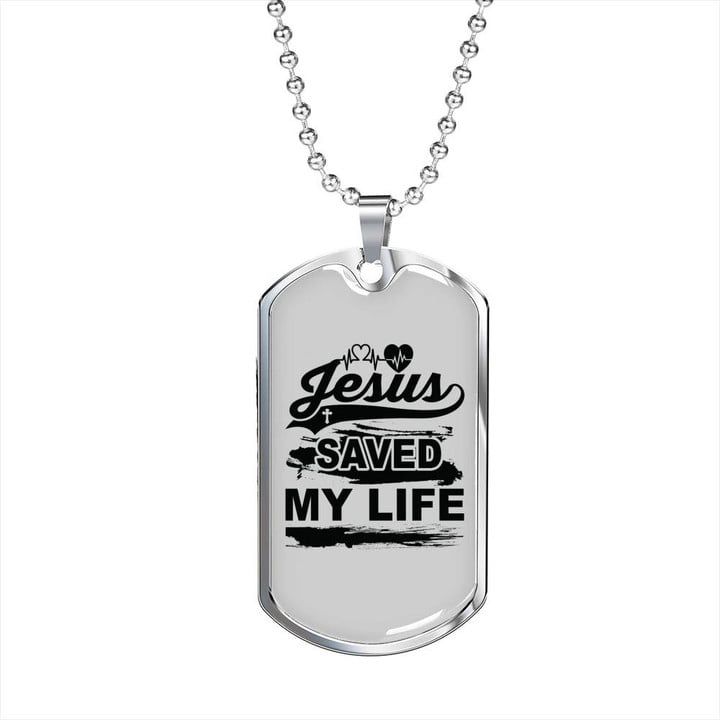 Jesus Saved My Life Heart Cross Gift For Him Christian Dog Tag Pendant Necklace