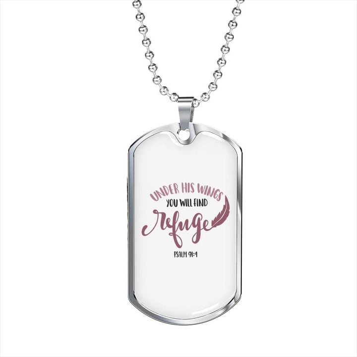 Under His Wings You Will Find Refuge Gift For Him Christian Dog Tag Pendant Necklace